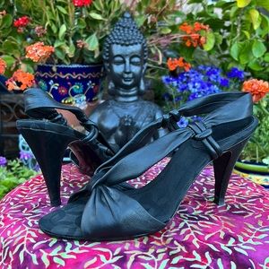 Coach Black Leather Open Toe / Sling Back High Heel Sandals